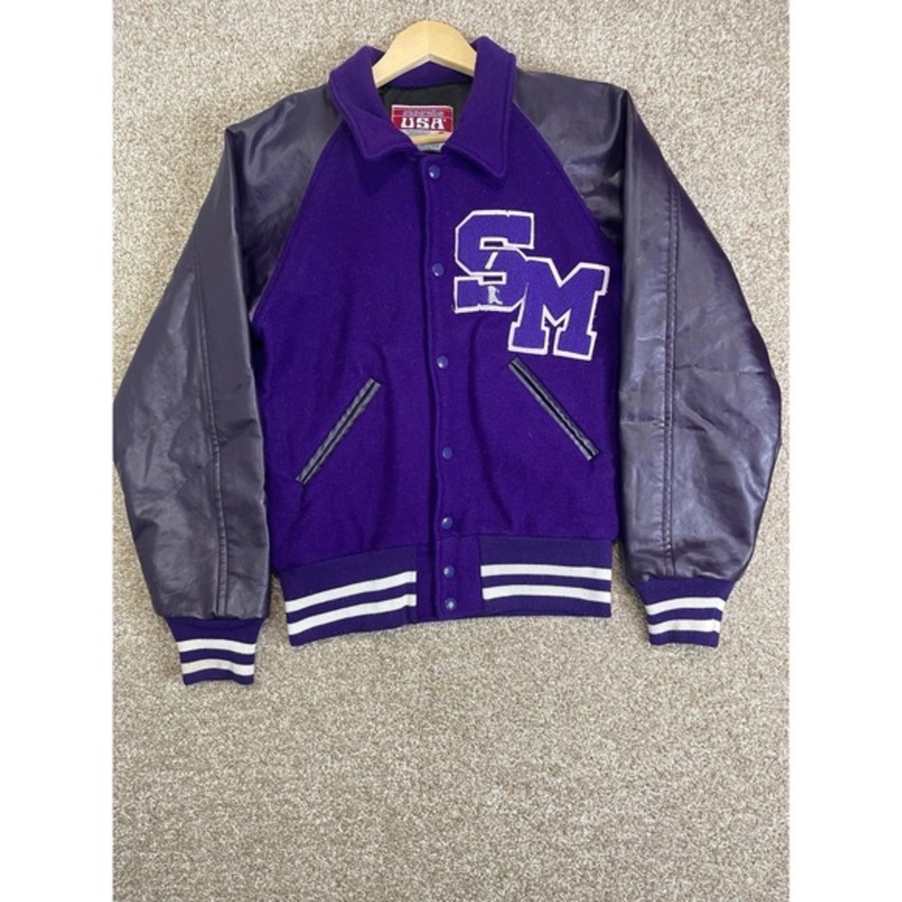 VTG Awards USA Purple Wool Snap Button Retro Varsity Band Jacket S San Marcos HS